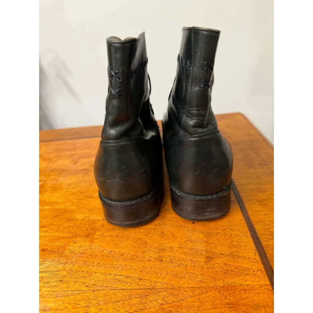 Vtg women's 9M Black Leather Whipstitch Lace Up Ankle Boots Made in Brazil